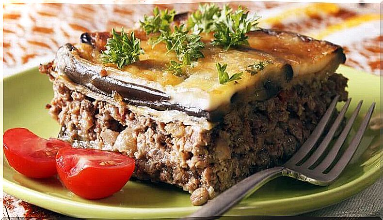 Portion of moussaka on the plate