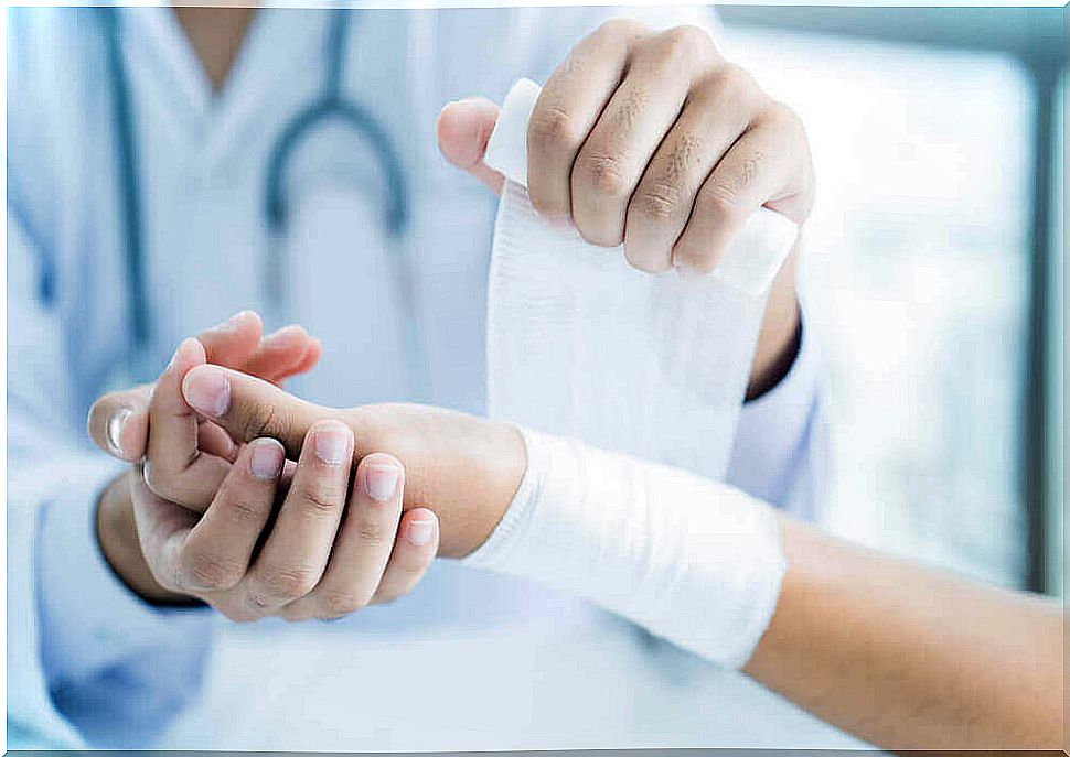 How is a sprained wrist treated?